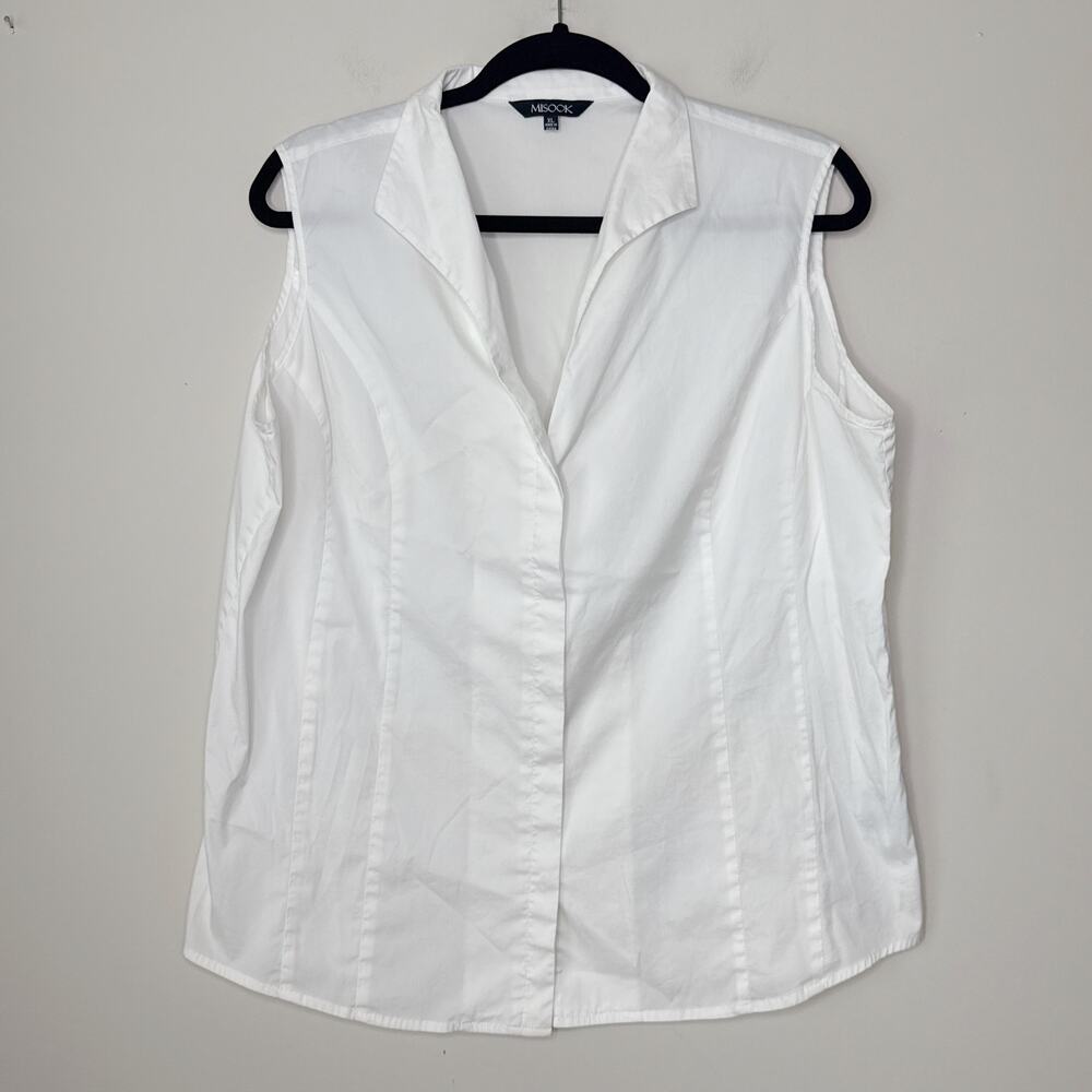 Misook Sleeveless Stretch Cotton Sleeveless Blouse White Size XL Collared Luxury
